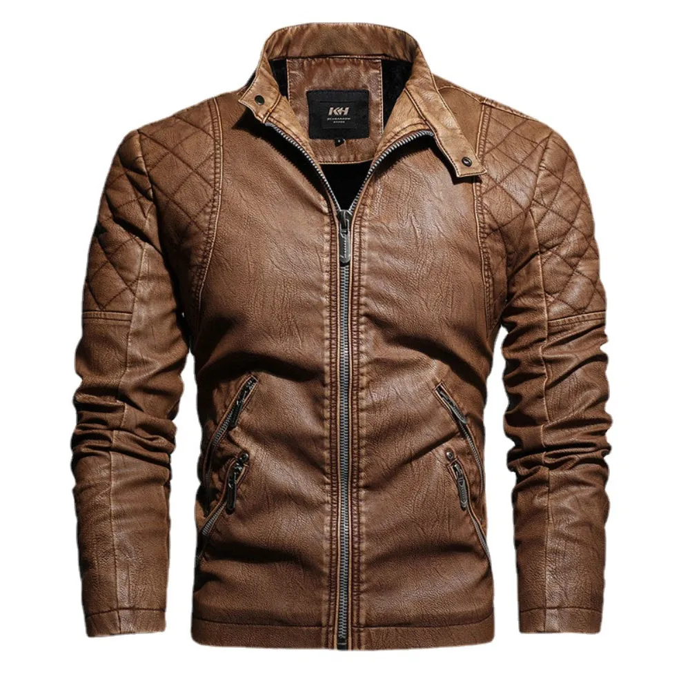 Mens Leather Faux Motorfiets Casual borduurwerk Biker Coat Zipper Fleece Jacket Autumn Winter Men Pu Jackets 221129