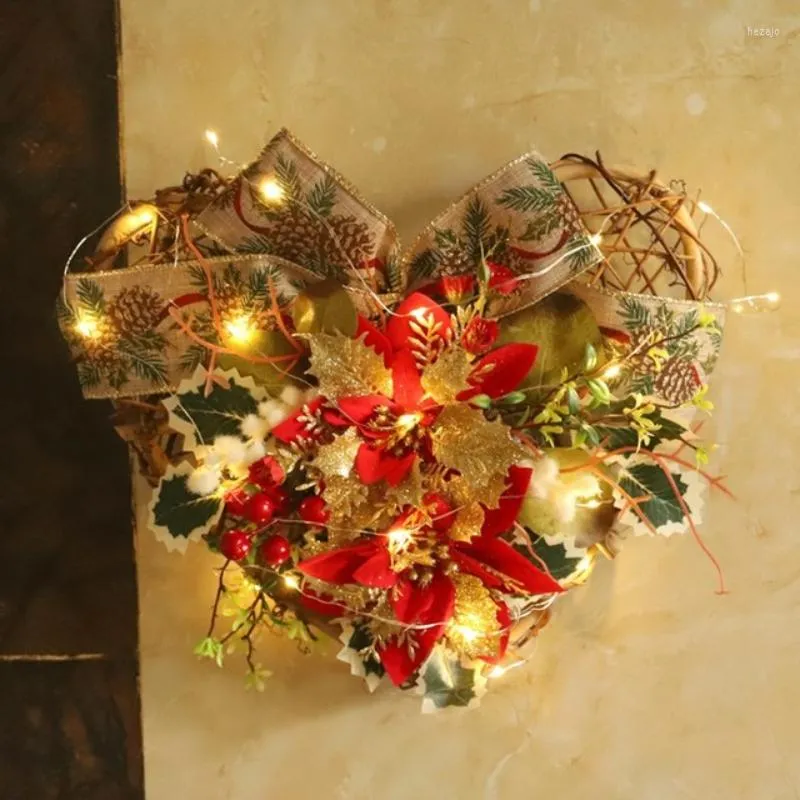 Decorative Flowers LED Light Christmas Wreath Artificial 30cm Heart Shape For Door Hanging Decoration Wall Tree Ornament