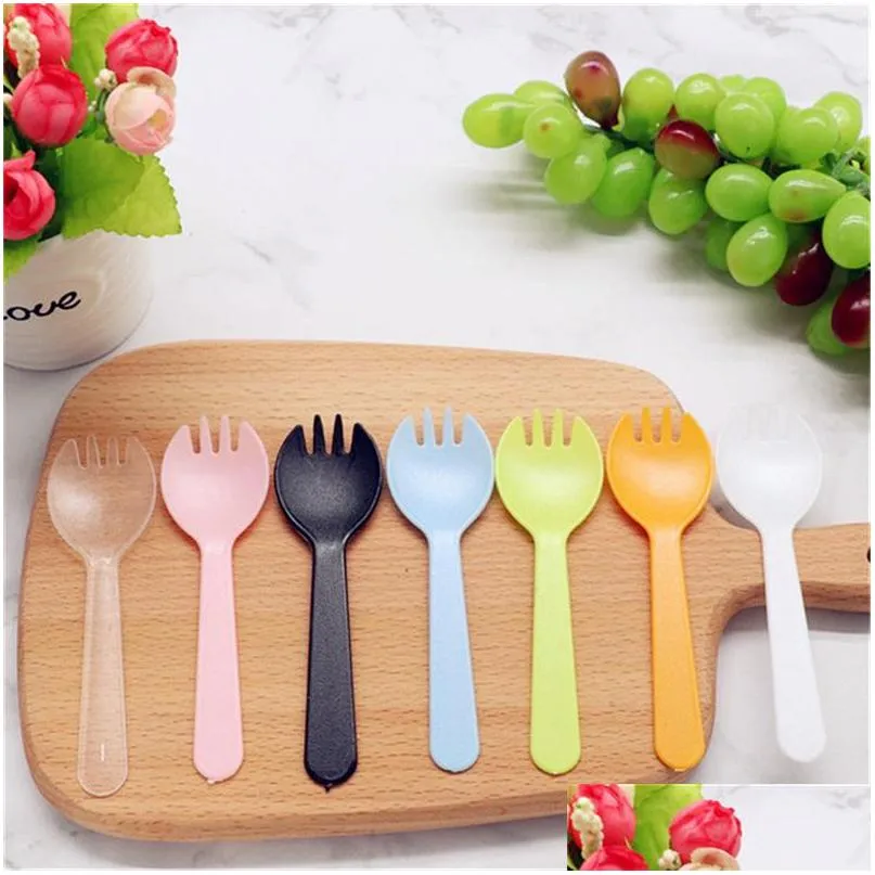 Forks Portable Disposable Fruit Fork Thickened Plastic Dessert Spoon Party Cake Salad Vegetable Kitchen Accessories Tableware 129 K2 Dhktp