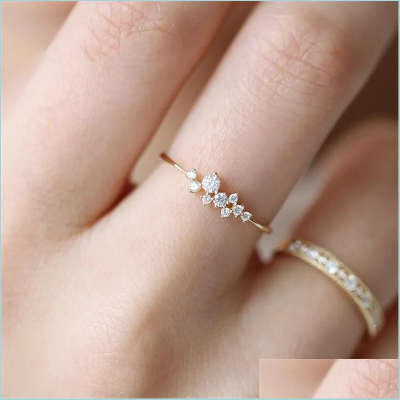 Wedding Rings Wedding Rings Dainty Zircon Stone Finger Ring Gold Filled Stackable Engagement Fashion Bands For Women Minimal Dhgarden Dh7Nx