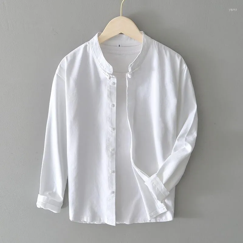 Casual shirts voor heren Chinese stijl lange mouw voor mannen massief katoenen linnen plus size schijf buckle shirt