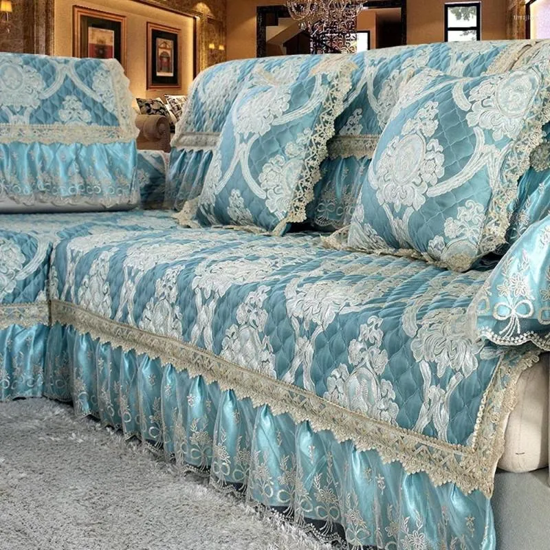 كرسي الأغطية الأوروبية أريكة الأريكة الفاخرة الأزرق الغلاف الرائع الأثاث جاكار الكتان الكتان الدانتيل غرفة المعيش