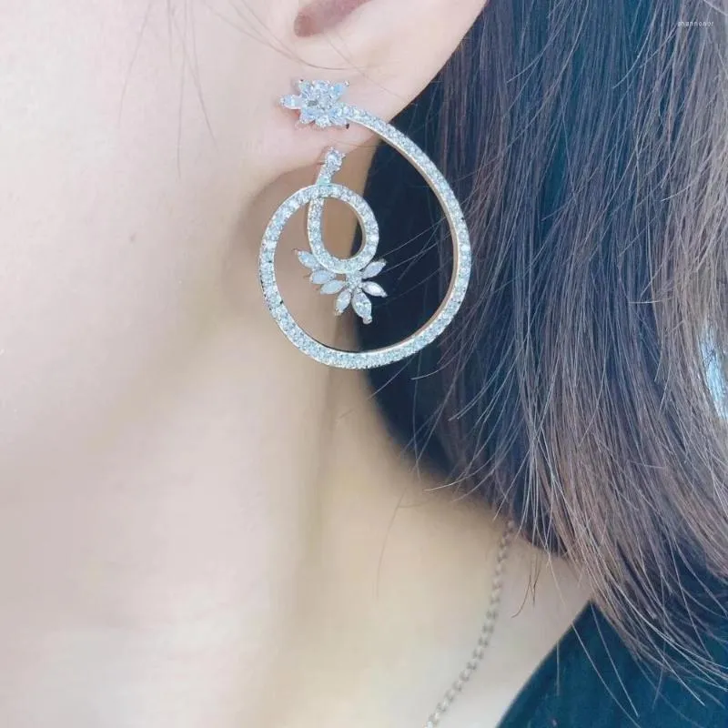 Stud Earrings YANMEI CZ Geometric For Women Half Circle Crystal The Wheel Earring Luxurious Pendientes Accessories YME8044