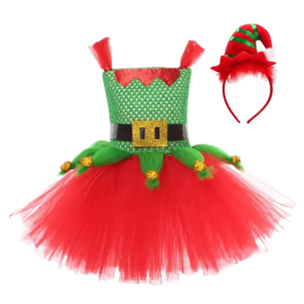 Fairy Girls Рождественские платья для детской девочки подарки дети рождественские красные зеленые пачка vestidos Детское новогоднее платье FS7834