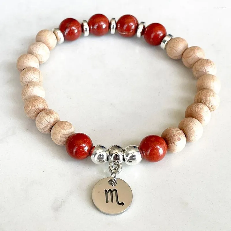 Link Bracelets MG1734 Design Scorpio Zodiac Bracelet For Women 8 MM Woodbaeds Red Jasper Chakra Wrist Mala Handmade Gemstone Jewelry