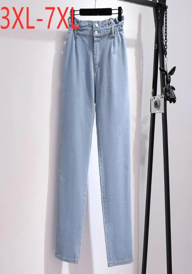 Women039s Pantalones de tamaño grande Pantalones de otoño para mujeres Pocket de algodón suelto azul Denim recto Long 3xl 4xl 5xl 6xl 7xlw