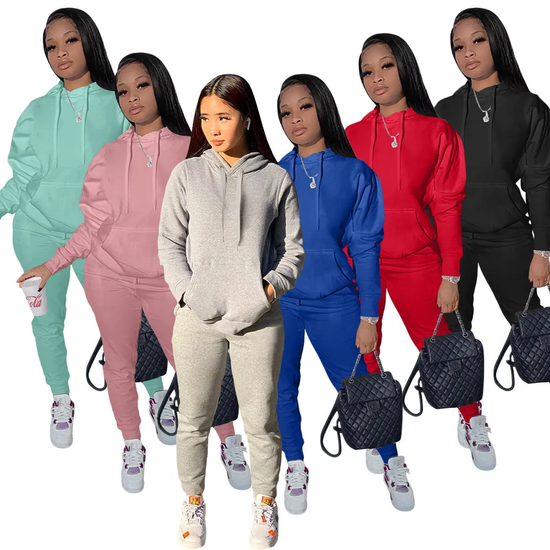 Womens Two Piece Pants Hoodies Sport Set Fall Winter Tracksuit Solid SweatshirtsPants Casual Streetwear Sweat Suits 221129 From 7 25 DHgate