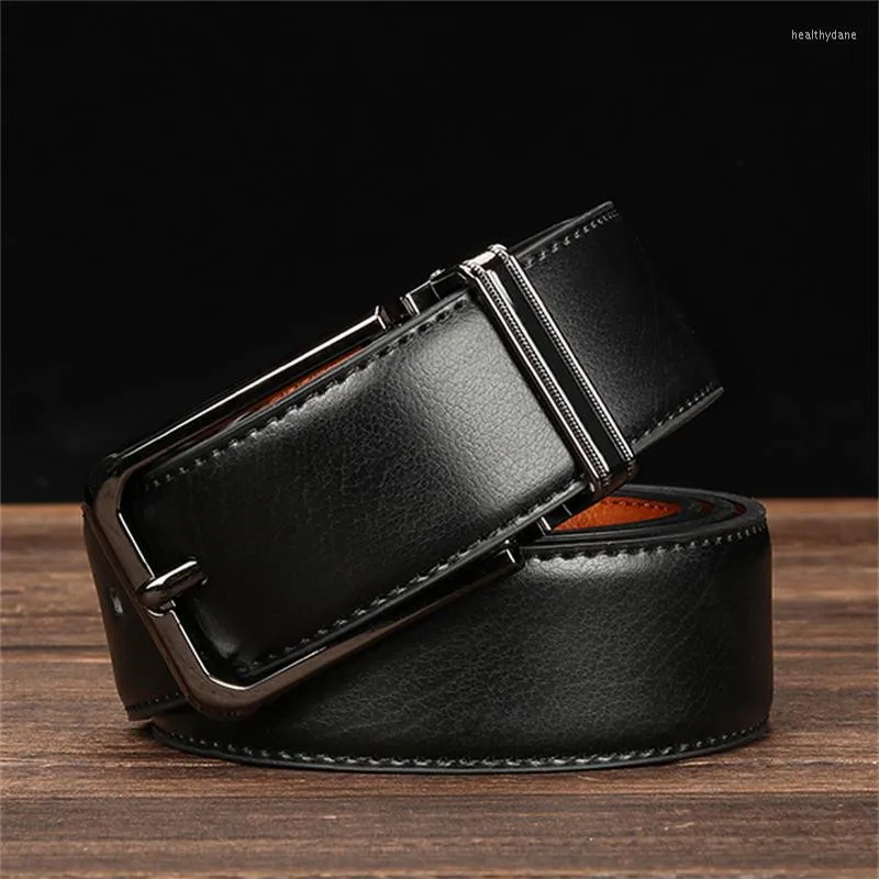 Belts High Quality Cowhide Pu Leather Men Pin Buckle Jeans Waistband Male Black Brown Two Sides Pure Color Belt All-match