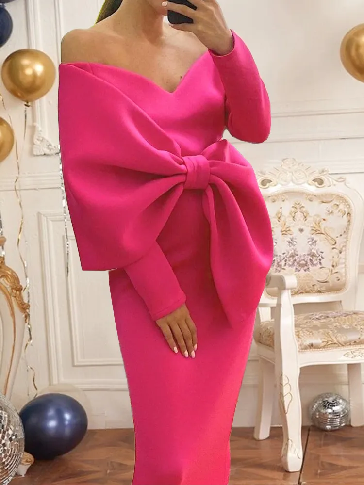 Robes de soirée Femmes Bustier Grande Taille Arc Midi Crayon Robe Chic Dames Célébrité Anniversaire Soirée Occasion Tenues 3XL 221128