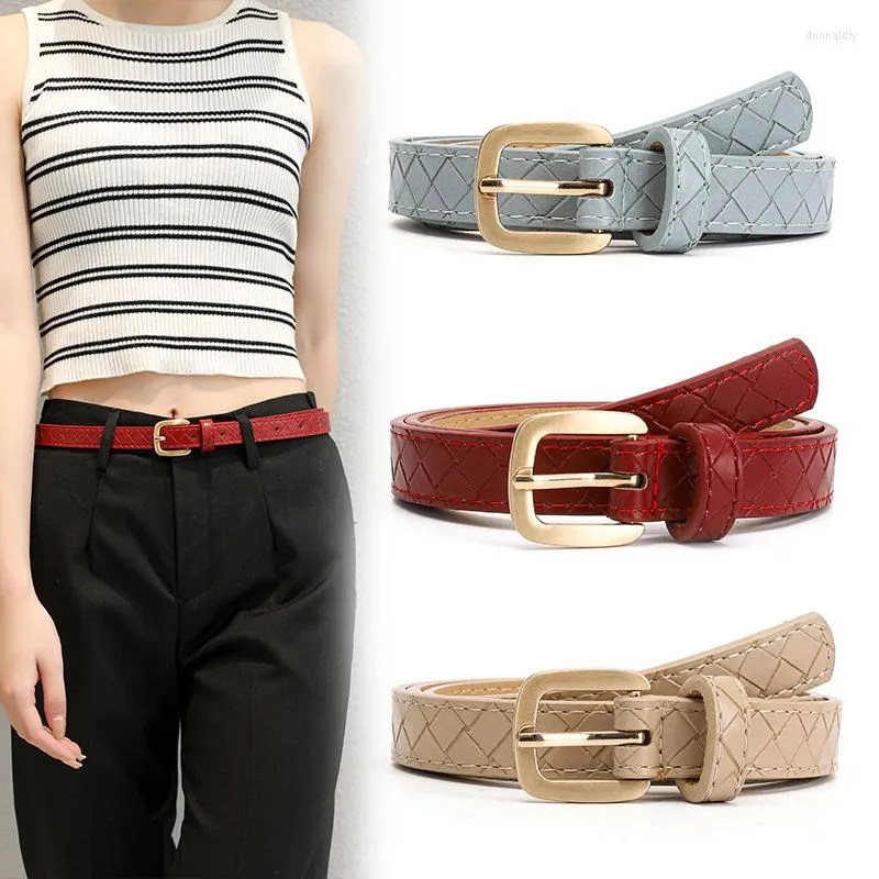 Riemen plaid lederen riem dames luxe ontwerp mode casual eenvoudige hoogwaardige Koreaanse gouden pin buckle pu veelzijdige jeansjurk