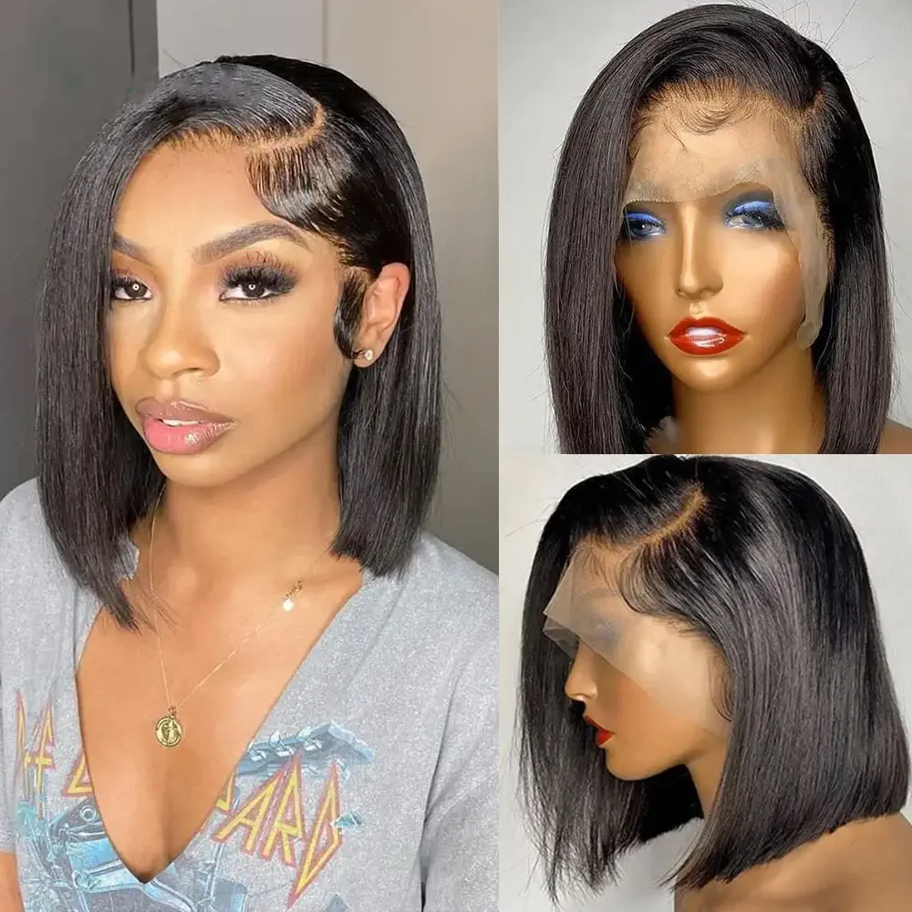 13x4 Bob Lace Front Wigs Human Hair Brazilian Straight 150% Density for Women Pre Plucked Hairline