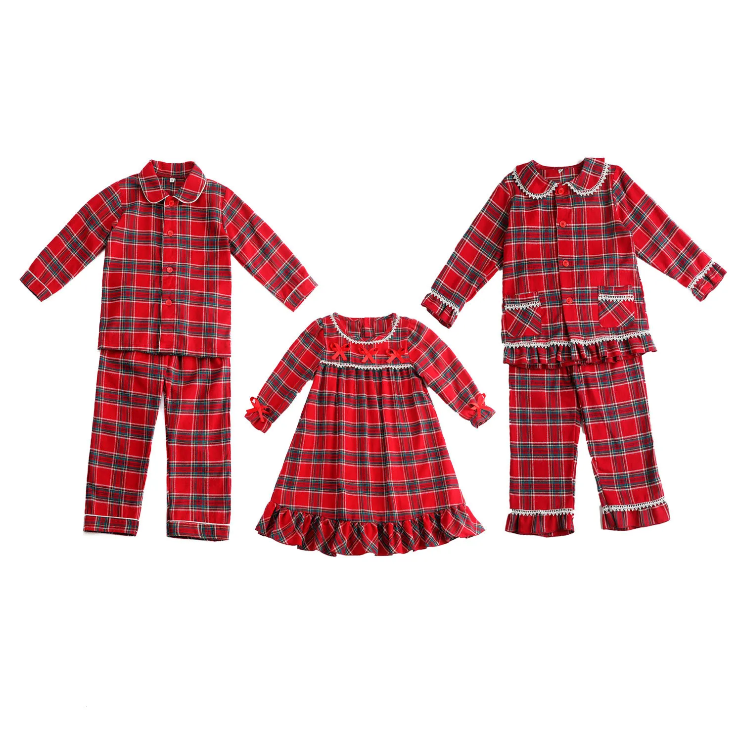 Pyjamas Großhandel Babykleidung Tartan Flanell Kleinkind Pyjamas Sets Passende Familie Kinder Junge Mädchen Weihnachtspyjamas 221129