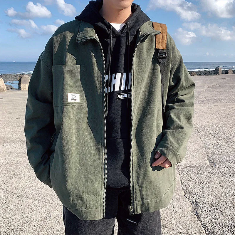 Mens Jackets Hybskr High Street Army Green Men Harajuku 캐주얼 지퍼 맨 겉옷 코트 패션 남성 힙합 느슨한 221129