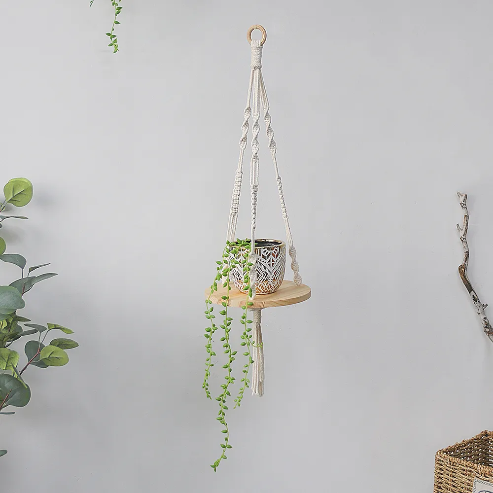 6 Ganci Per Piante In Macramè Con Ganci A S – Cotone Bianco, 105 Cm, Stile Boho Per Interni/esterni