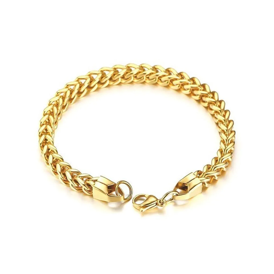 Charm Bracelets Curb Cuban Double Chains Link Men Bracelet Stainless Steel In Gold Sier Black Color 8 7 Male Pseira Jewelry Dhgarden Dhhnj