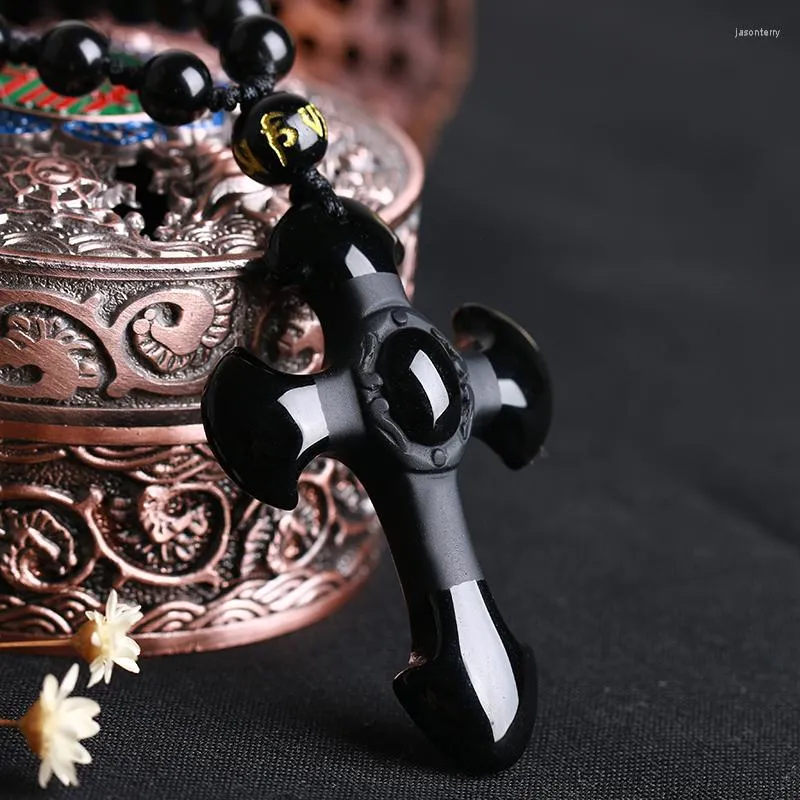 Kolye Kolyeleri Doğal Taş Obsidian Çapraz Muska Kolye El Oyunlu Kadın Erkek Takı için Şanslı Ücretsiz Boncuklar Zinciri