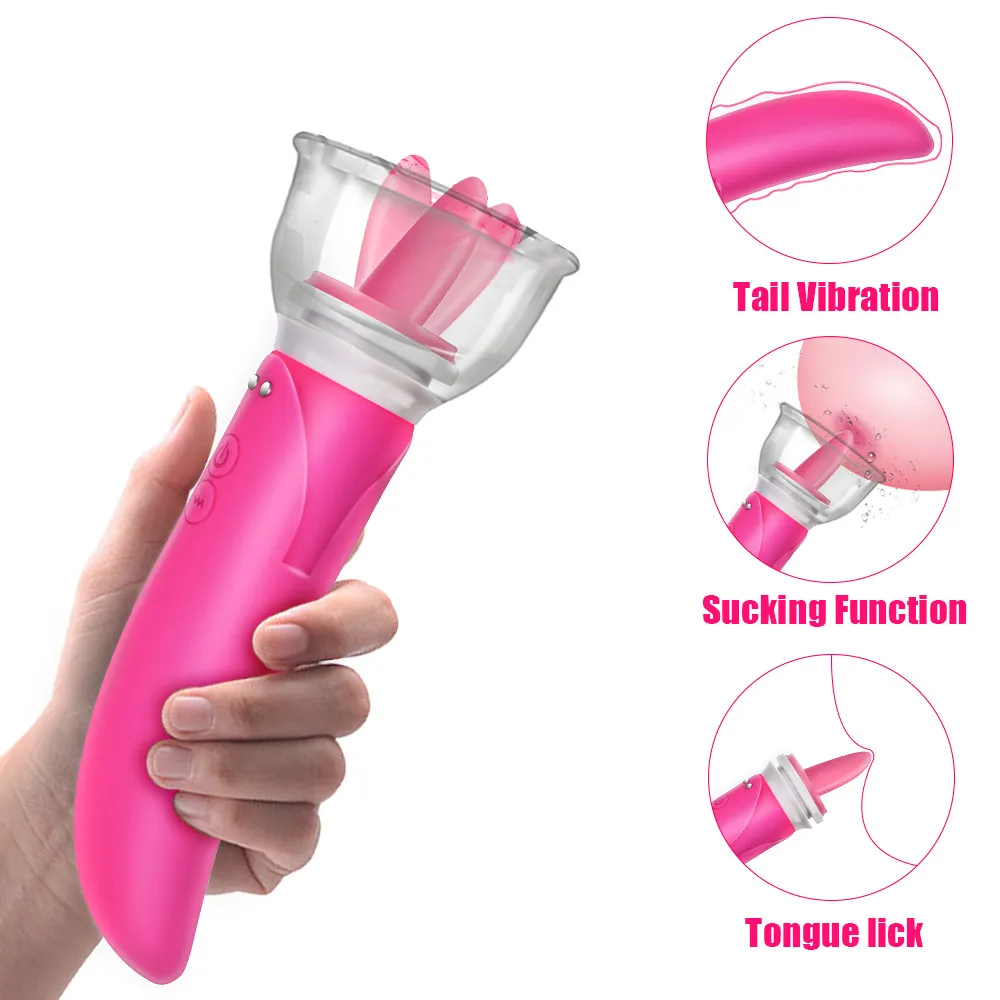 Tong Likken Pomp Clitoris G-spot Vibrator Dildo Vibrator Dual Head Speeltjes voor Vrouwen Vagina Borst Massage volwassen Producten