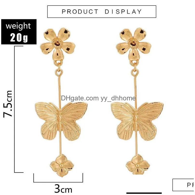 Dangle Chandelier Vintage Womens Earrings Gold Plated Big Small Flower Butterfly Charm Dangle Drop Delivery Jewelry Dhtd2