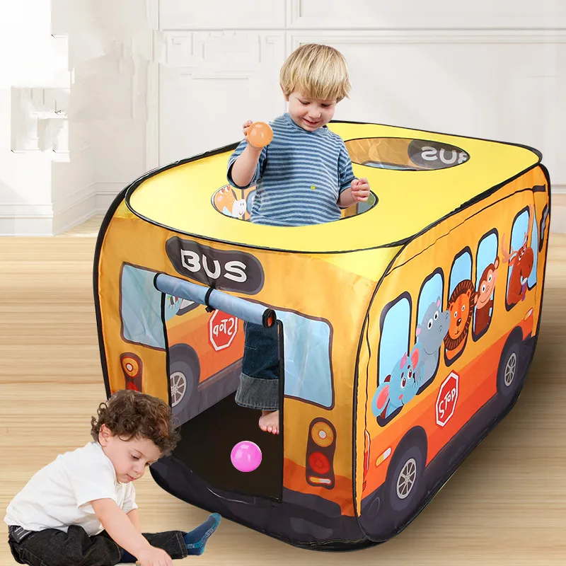 Cartoon Bus Indoor Zelte 29,5 x 28,3 x 44,9 Zoll Kinder Outdoor Spielhaus 75 x 72 x 114 cm Automatisches Spielzelt Wasserdichtes Tuch Kindermöbel A12