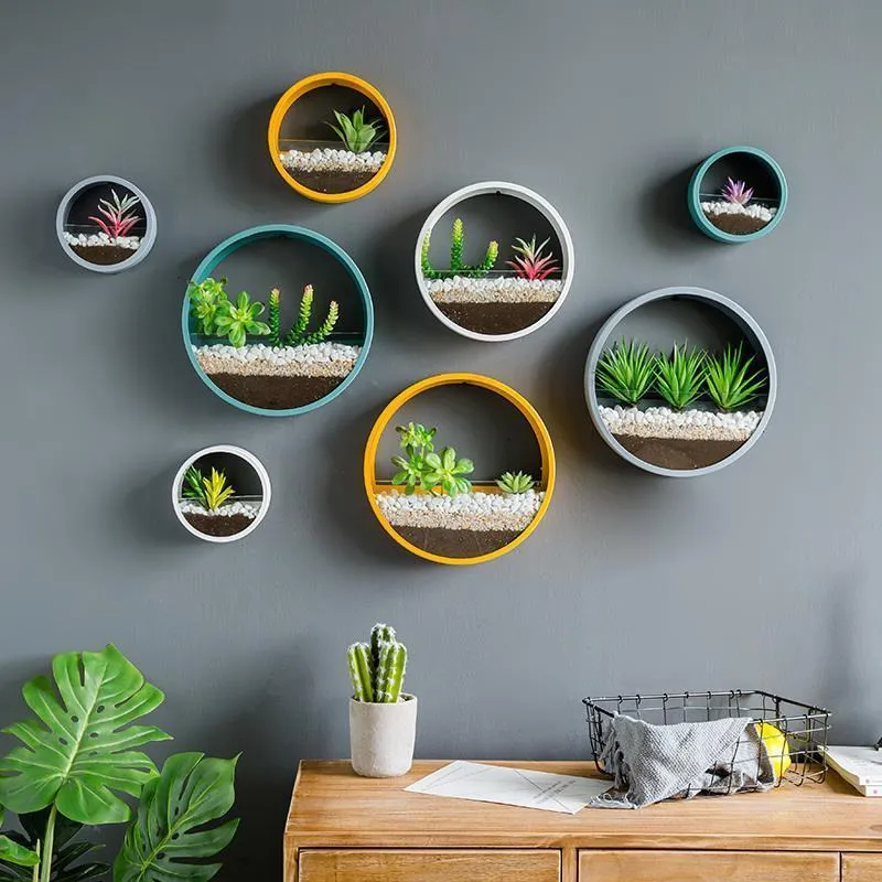 Nieuwheid items muur hangende decor plank bloem pot moderne woning decor kamer decoratie multifunctionele opbergdoos creatief ronde bloemen ornament 221129