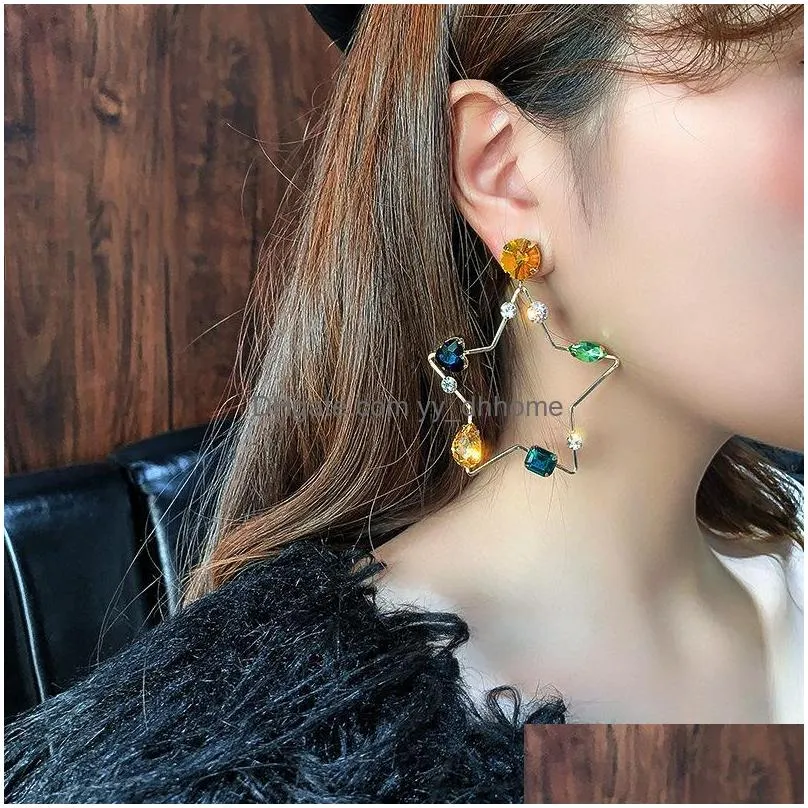 Chandelier en peluche de lustre coréen exagéré Crystal Star Heart Drop Orees pour femmes Fashion Asymétrique Boucle Doreille Jewelry délivre dhiwe