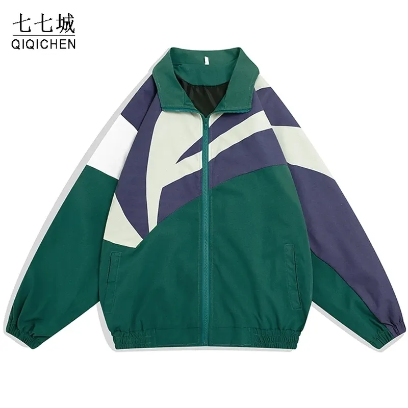Mens Jackets Spring Jacket Men Patchwork Japanese Stand Collar Windbreaker Coat College Casual Loose Couple Hip Hop Autumn 221128