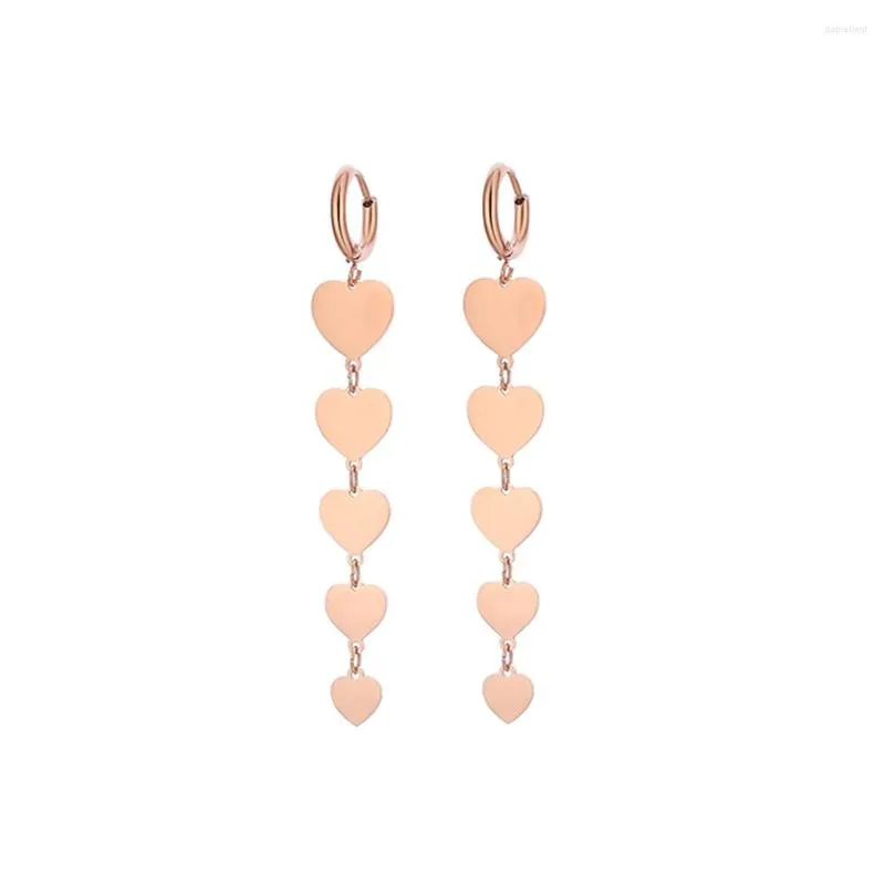 Hoop Earrings Long Tassel Earring Korean Jewelry Stainless Steel Sweet Heart Dangle Rose Gold Color For Women Fashion Gifts 2022