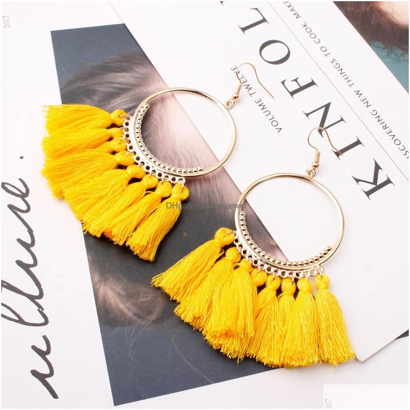 Stud 20 Cores Moda Brincos boêmios femininos Stud longa borla Fringe Dangle Gancho Earring Jóias étnicas de jóias étnicas entrega de gotas dhdxg