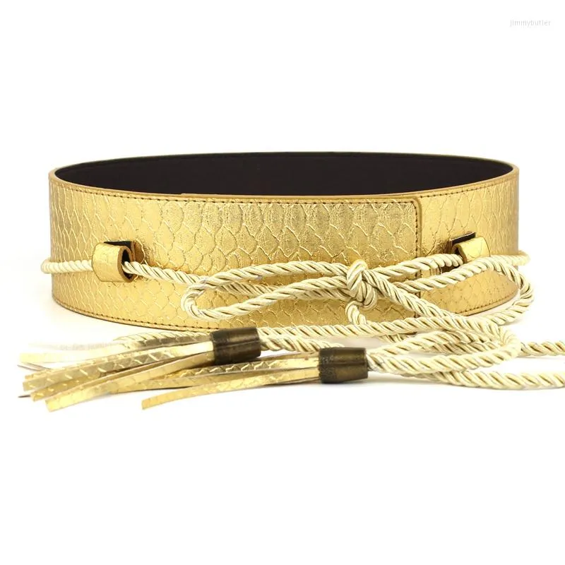 Belts Fashion Waistbands For Women Gold Ultra Wide Dress Waist Thin Cotton Rope Tassel Bow Straps Black Knotted Cummerbunds PU Leather