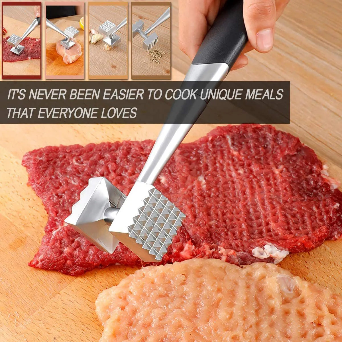 Meat Tenderizer Mallet Sturdy Beef Lamb Minced Home Kitchen Stainless Steel Steak Hammer Pounders Softener Meat Hammer CPA4477 P1125