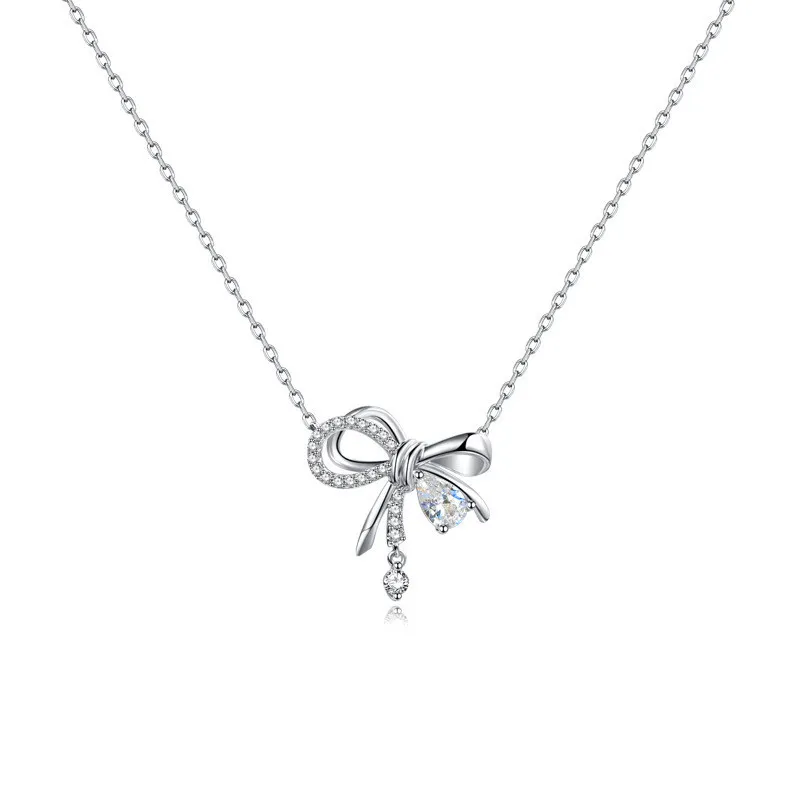 Zircon Bow Knot Pendant Necklace For Women Design Elegant Korean Fashion Halsband Kvinna Charms Halsband Party Lady Accesorios
