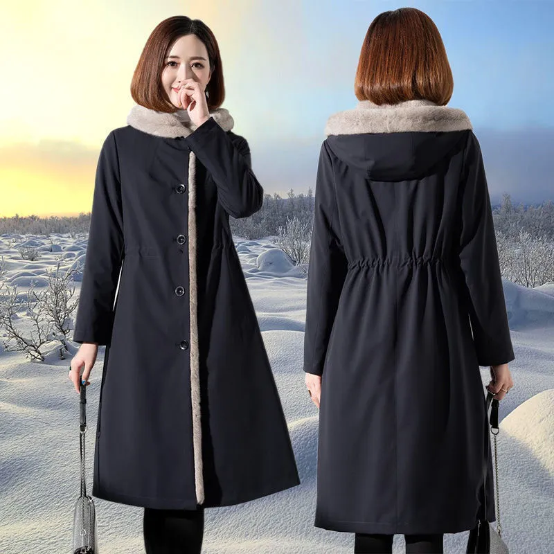 S Down Parkas Winter Parker Mantel Frauen Plus Veet Dicke Warme Jacke Mittellange Doppelseitige Kapuze Imitation Pelz Mode lässig Mantel 221128