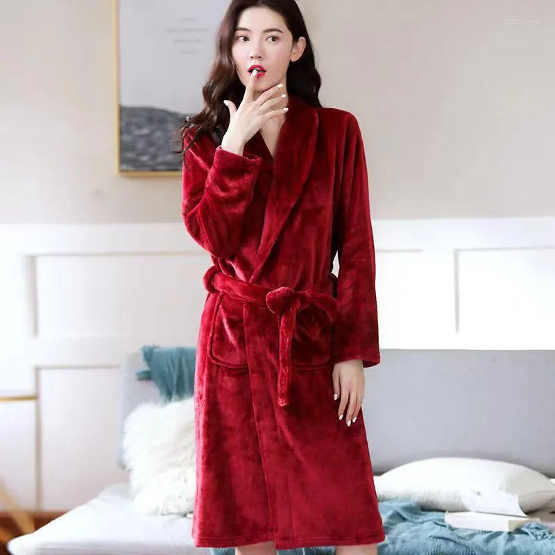 Женская одежда для сна, коралловый флисовый флис длинное халат кимоно платье зима теплое фланелевое ночная рубашка повседневная интимная уточня
