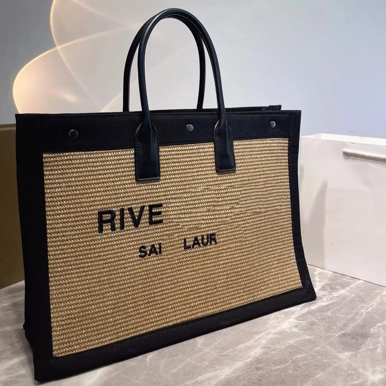 Leather Tote Bag Women RIVE GAUCHE Handbag Shoulder Bag Shopping Bags Purse Embossed Letters