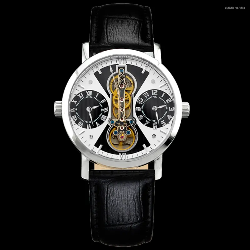 Relojes de pulsera Relojes Panda Zona horaria dual Reloj de pulsera mecánico automático Hombres 44 mm Reloj esqueleto BLOSSOM Relojes impermeables de acero inoxidable