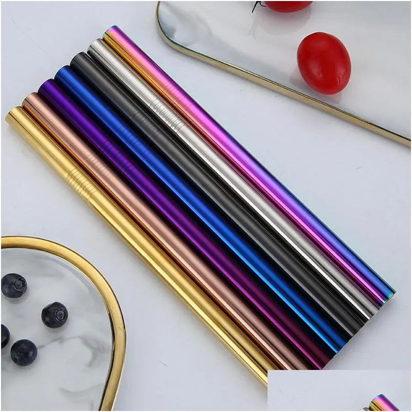 Drinking Straws 12X215Mm 304 Stainless Steel St 7 Colors Straight Milk Tea Reusable Colorf Drinking Bar Tool 97 N2 Drop Delivery Hom Dhvim