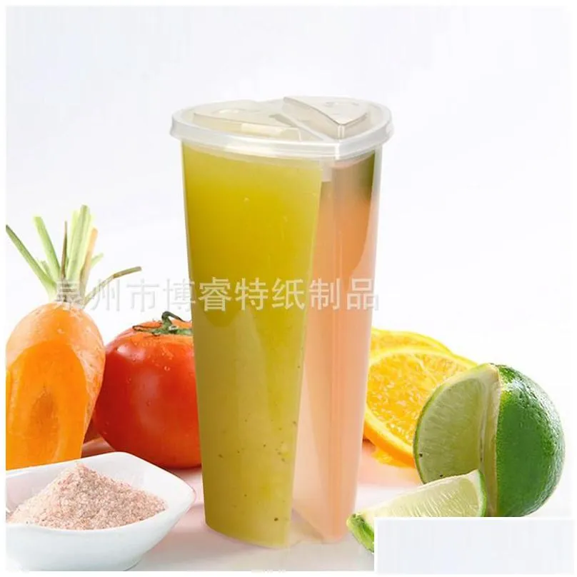 600ml heart shaped double share cup transparent plastic disposable cups with lids milk tea juice for lover couple 361 s2