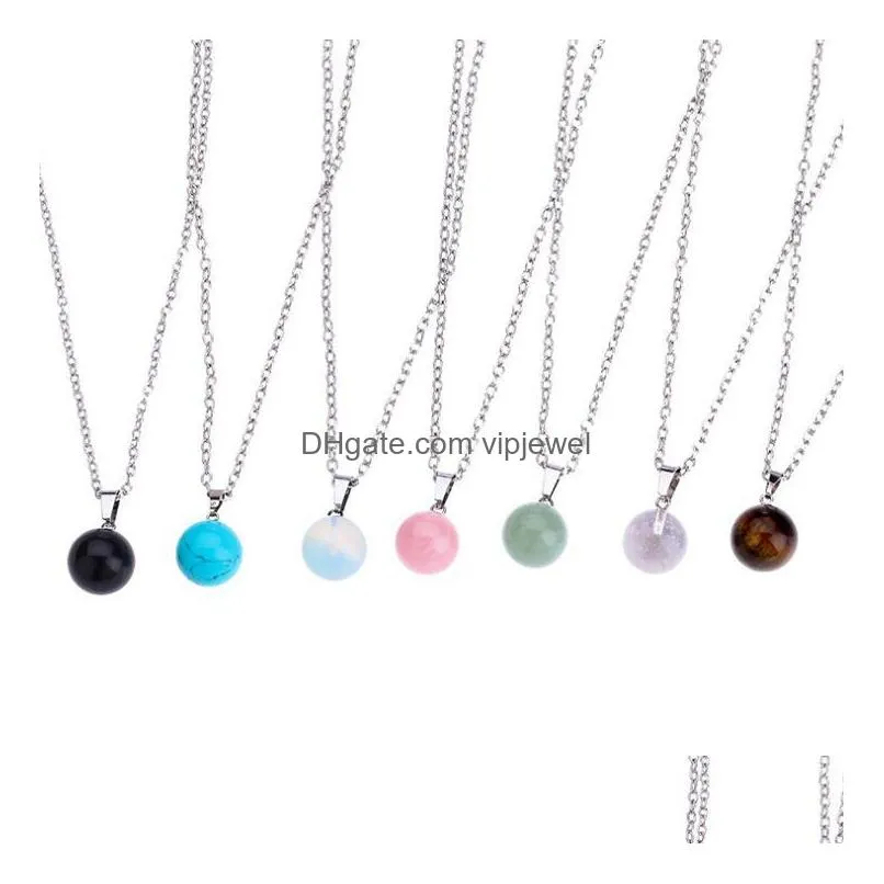 Pendant Necklaces Natural Stone Pendants Necklaces Star Moon Six Prism Cross Water Drop Healing Crystals Amethyst Quartz Bead Chakra Dhyi3