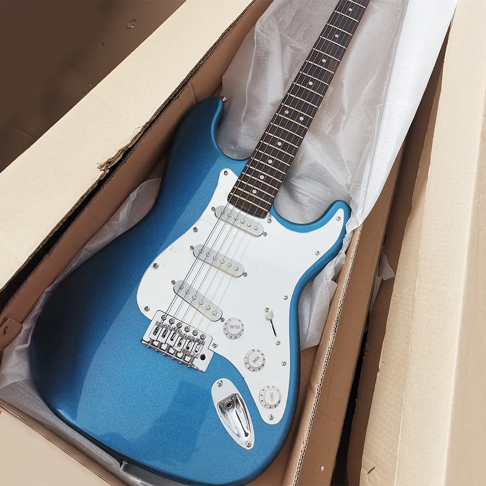 6 Strings Metal Blue Electric Guitar com captadores SSS personalizável