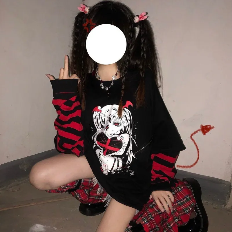 Emo 2000s Anime Gothic Punk Hoodies for Women: Y2K Alt Fairy