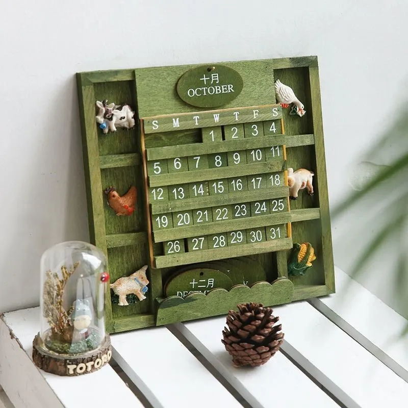 Decorative Objects Figurines Rustic Style DIY Yearly Planner Wall Mounted Wooden Perpetual Calendar Desk Calendar for Home Farmhouse Decor 221129