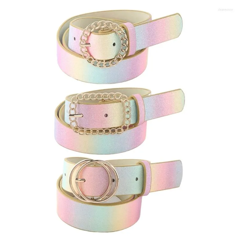Cintos cinturões geométricos ajustáveis ​​cinturão cinto mulheres doces estilo arco -íris coranda de coloração adolescentes diariamente