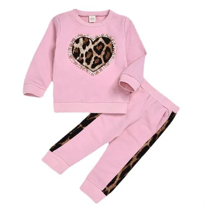 Autumn Winter Kids Girls Roupas Conjunto de trajes de leopardo de leopardo moleto