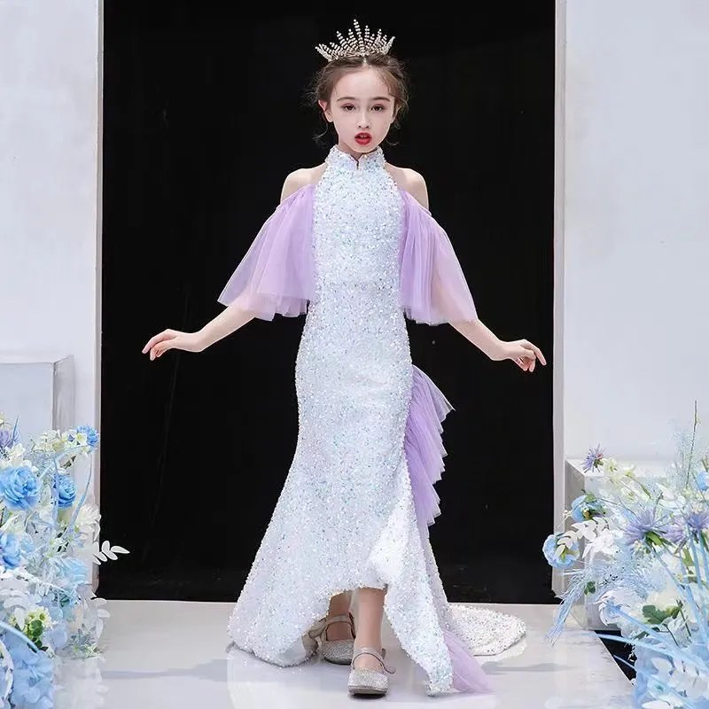 2023 Vestidos de meninas de flores brancas para casamentos Beleza Mangas curtas Mermaid Girl Birthday Party Dress Tumpet Little Girls Girls Pageant Wear