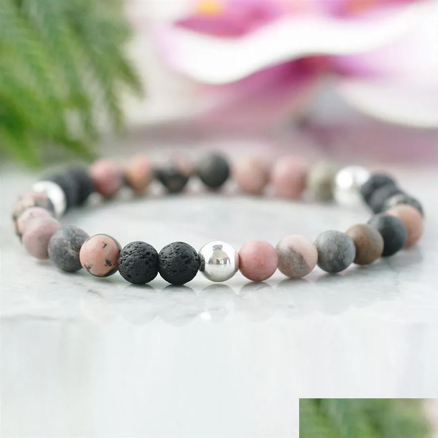 Perlen 6 mm rosa Rhodochrosit Diffusor Armband ätherisches Öl Aromatherapie Schmuck Herz Chakra Lava Rock Drop Lieferung Klammer Dhgarden Dhtpc