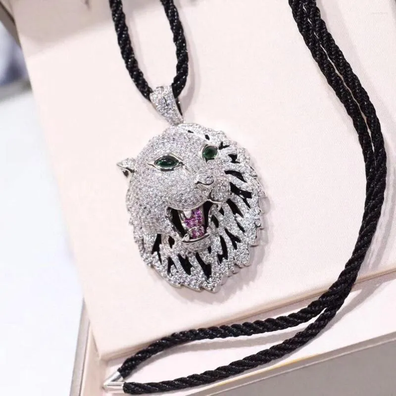 Pendant Necklaces High Fashion Crystal Lion Necklace Rope Chain For Men Women Hip Hop Rock Music Festival Party Big Jewelry