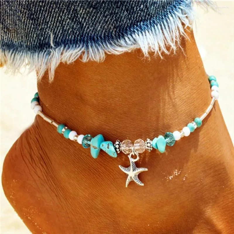 Tornozeleiras shell torcela de esferas estrelas do mar para mulheres 2022 Vintage Sandal Declaração Sandália Bracelet Foot Boho Jóias