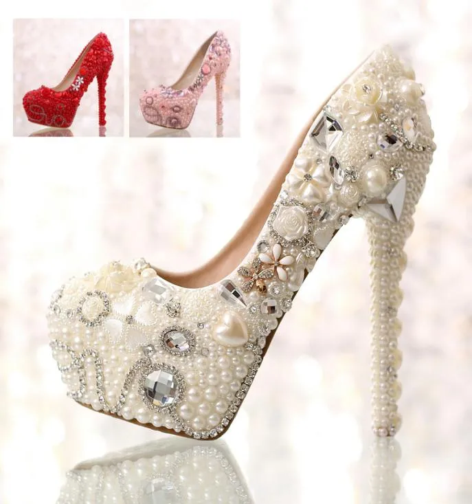 Designs elegantes feitos à mão, senhoras brancas, sapatos de dama de honra de 4 polegadas de salto de casca
