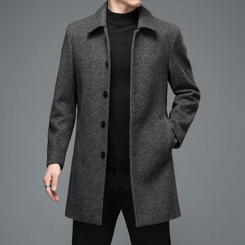 Mieszanki wełny męskie wysokiej jakości kurtki zimowe i płaszcze Business Casual en Długie płaszcze mężczyźni odrzucają kołnierz 221129