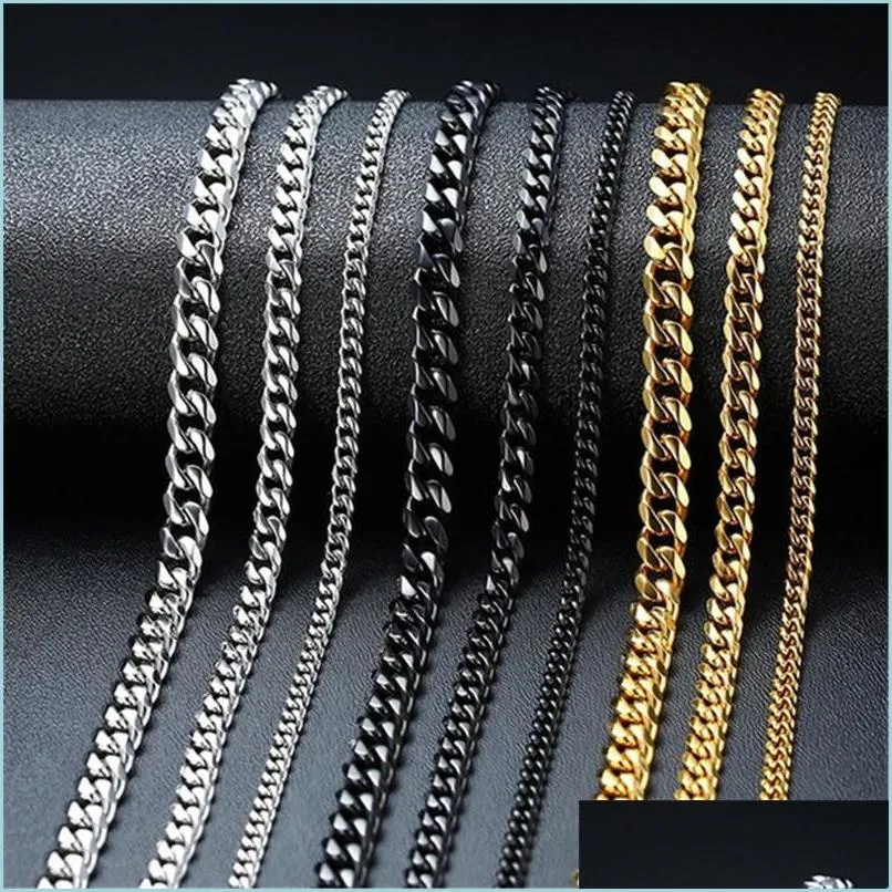 Chains Chains Cuban Link Chain Stainless Steel 2Mmm Collarbone Fashion Hip Hop Punk Jewelry Necklaces For Men Women Drop Deli Dhgarden Dhdlx